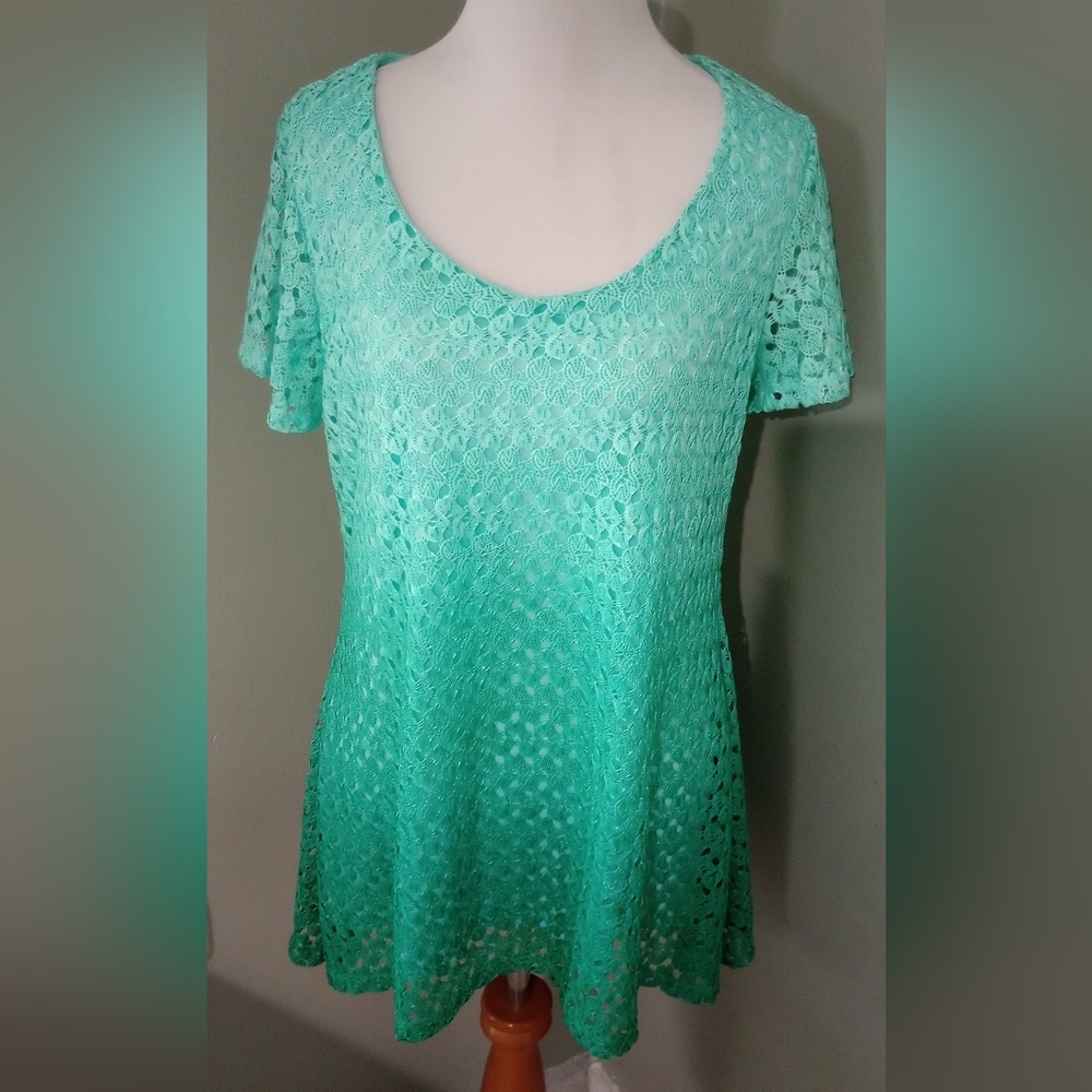 Notations Tunic Top Green Lace M Medium